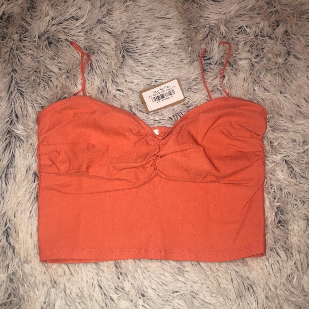 Peach crop top w/ spaghetti straps & hidden zipper